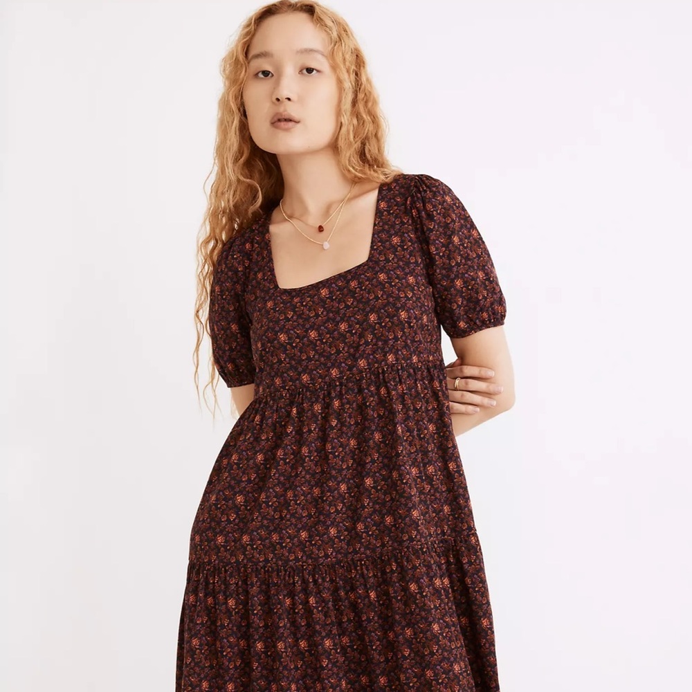 Madewell Aidy Square-Neck Tiered Midi Dress in Orchard Floral size 14w